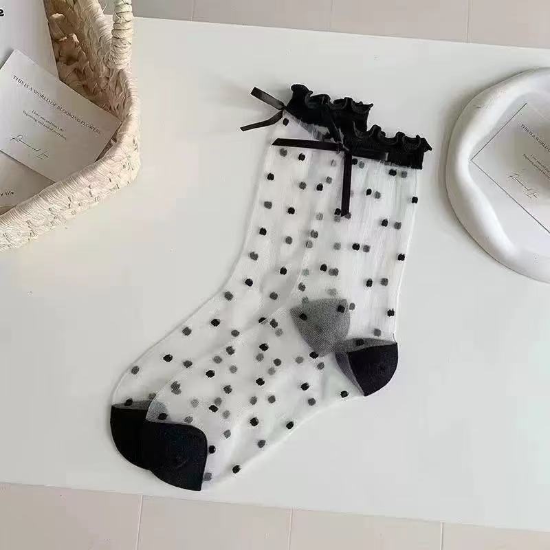 🧦 Official Store – Breathable Ice Silk Socks with Polka Dot Pattern